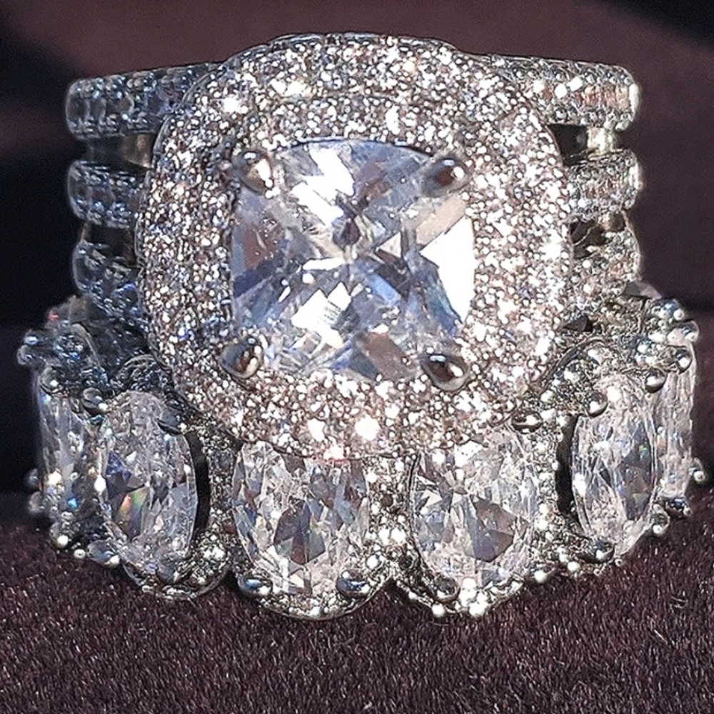 Luxury 925 Sterling Silver Princess Cut Ring